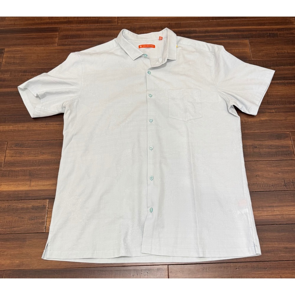 Tori Richard Mens XL Light Blue Floral Jacquard Short Sleeve Button Down Shirt
